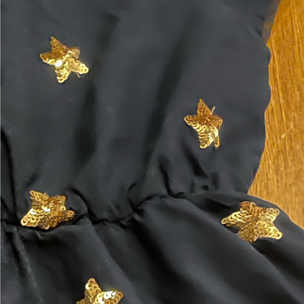 NWOT Gap Kids Navy Short Sleeve Fit & Flare Dress with Gold Sequin Stars, Size S - Picture 3 of 4